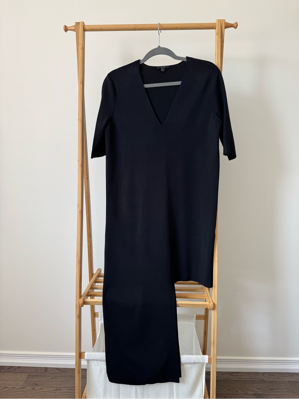 COS Black Asymmetrical V-Neck Midi Dress